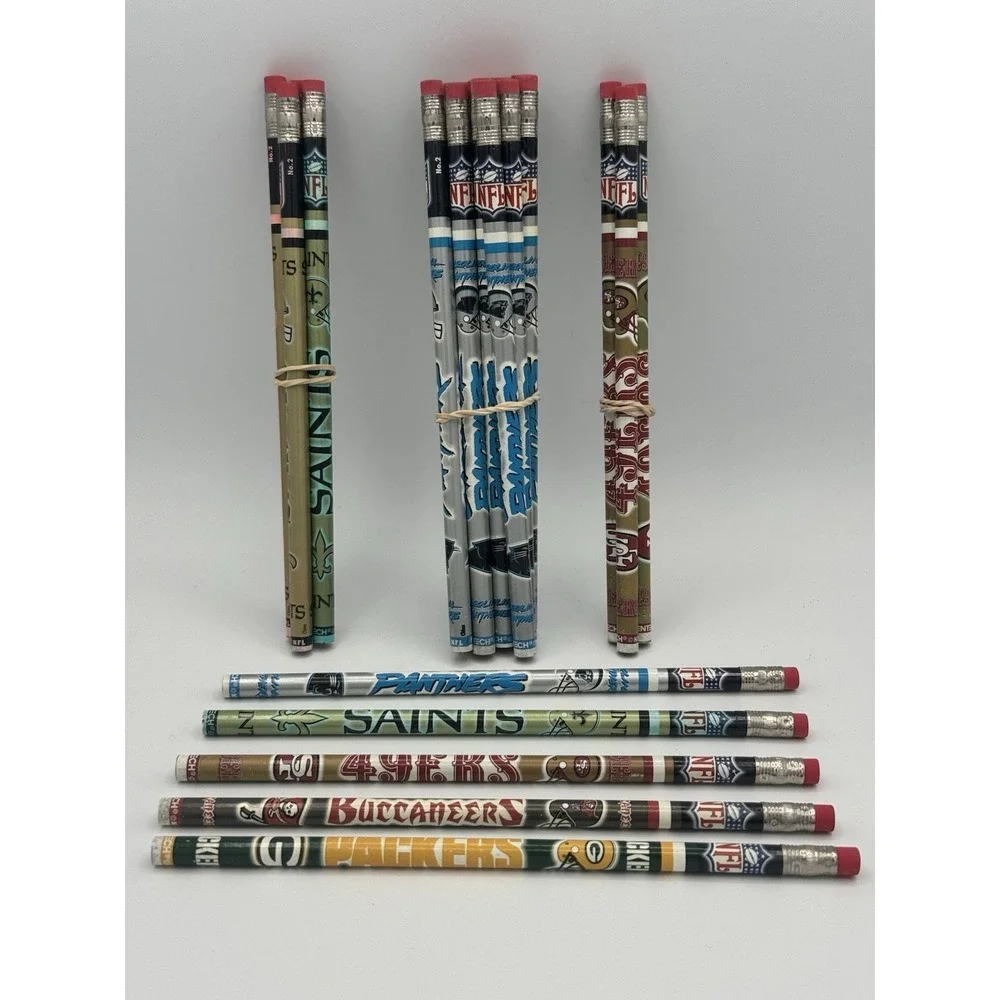 24 Various NFL Pencils, Unused - NFC Teams - Panthers 49ers Buccs Packers Saints